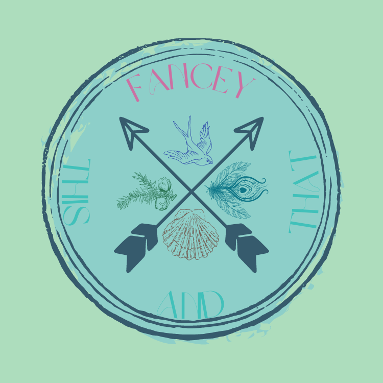 Fancey This and That with crossed arrows, seashell, juniper sprig, swallow, and peacock feathers.